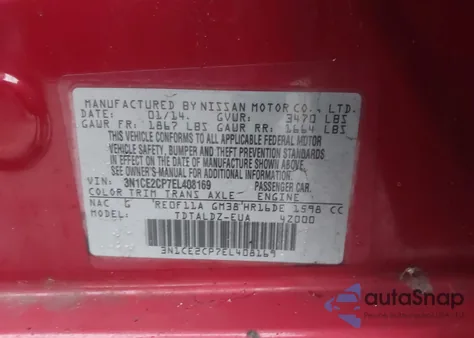 2014 Nissan Versa Note Sv из США, поврежденный, VIN 3N1CE2CP7EL408169